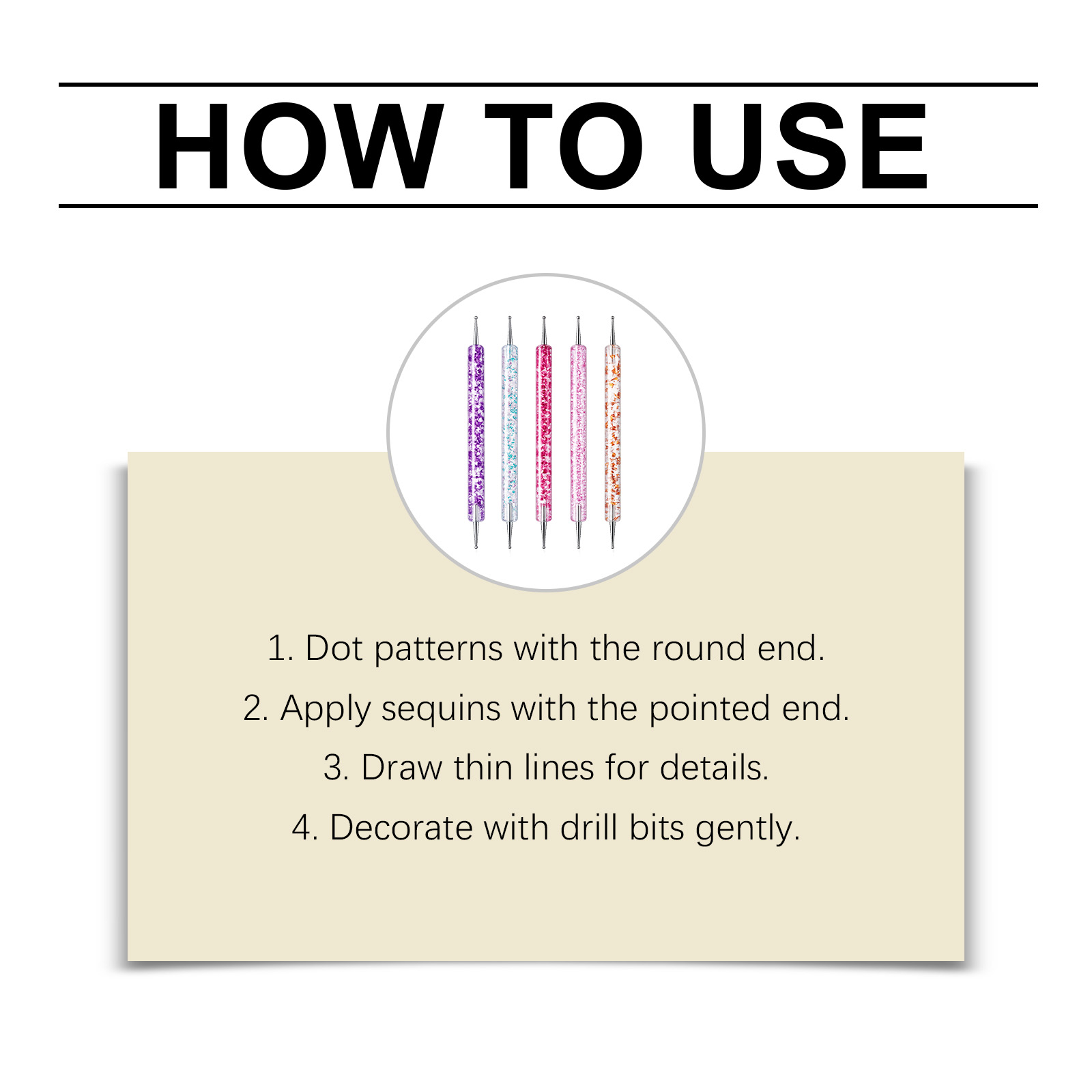Gold Powder Dotting Needle Five Pack Double Head Crystal Rod Sequins Rod Nail Art Drawing Beading Pen Decorating Kit