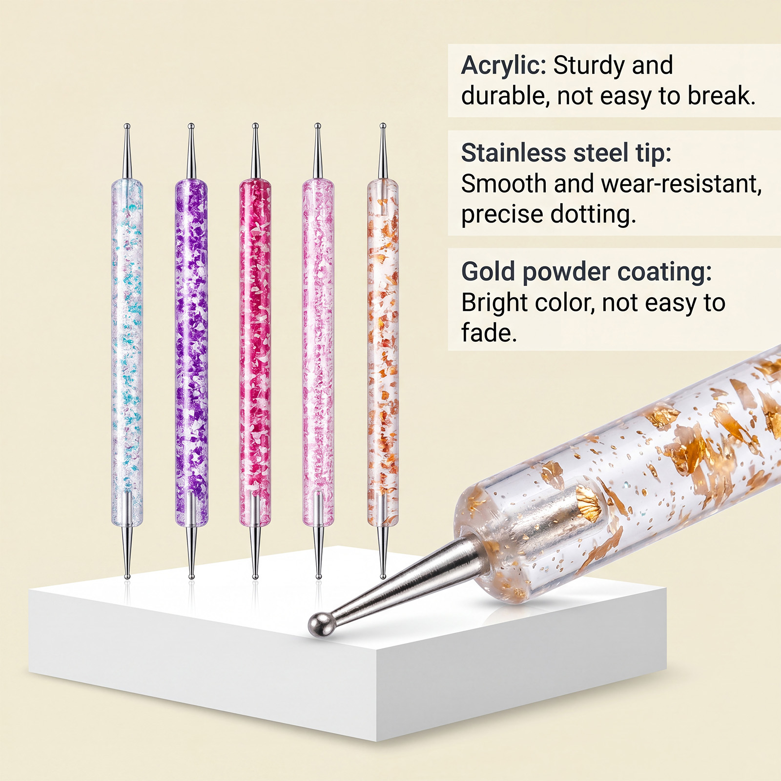 Gold Powder Dotting Needle Five Pack Double Head Crystal Rod Sequins Rod Nail Art Drawing Beading Pen Decorating Kit