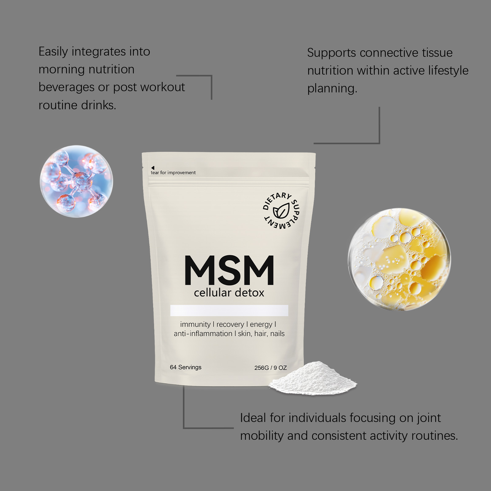 Body Care Supplement Powder Nourish Nutrition Blend Contain MSM Support Muscle Joint Hair Skin Daily Maintain
