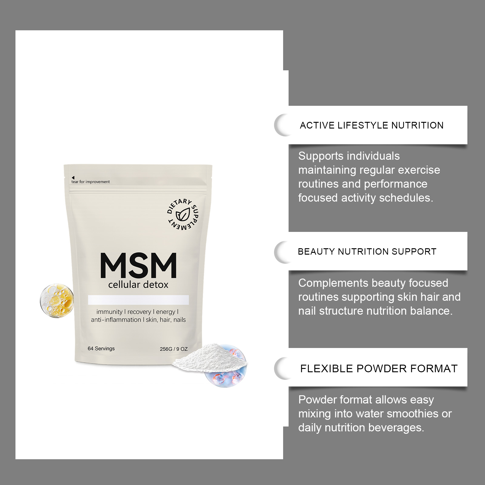 Body Care Supplement Powder Nourish Nutrition Blend Contain MSM Support Muscle Joint Hair Skin Daily Maintain