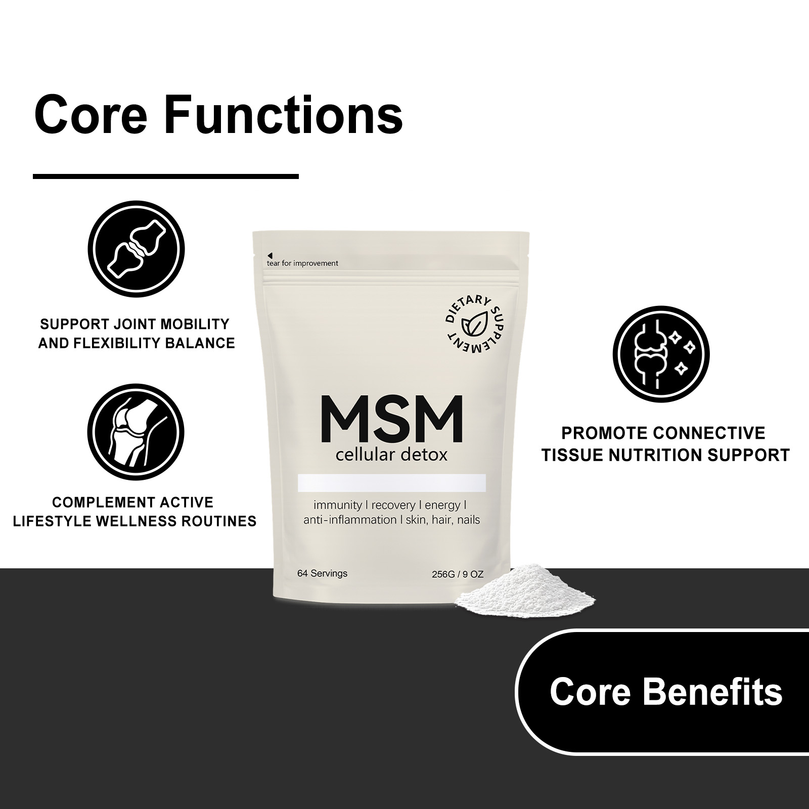 Body Care Supplement Powder Nourish Nutrition Blend Contain MSM Support Muscle Joint Hair Skin Daily Maintain