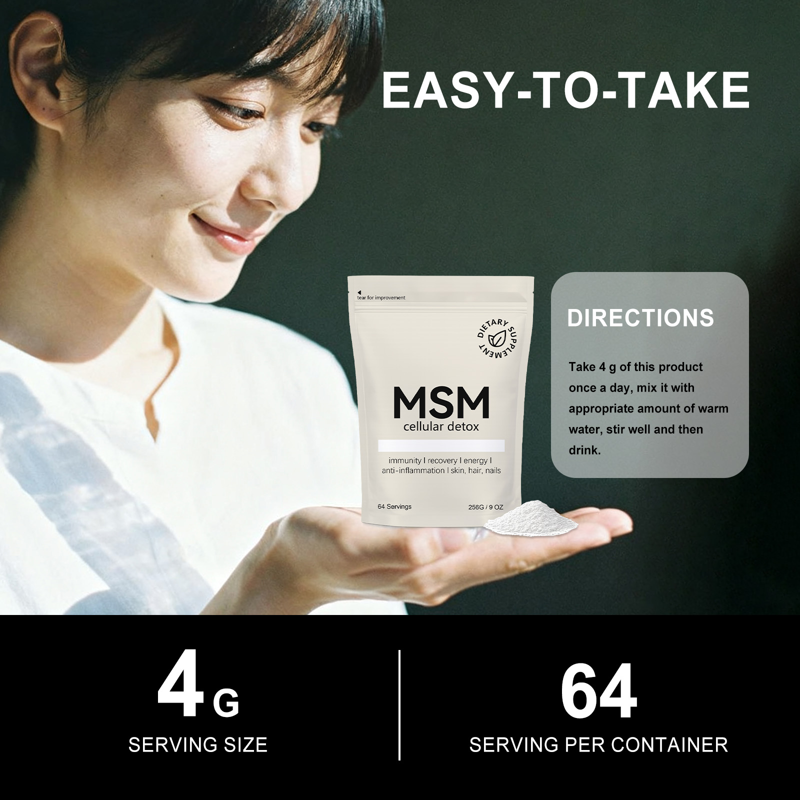 Body Care Supplement Powder Nourish Nutrition Blend Contain MSM Support Muscle Joint Hair Skin Daily Maintain