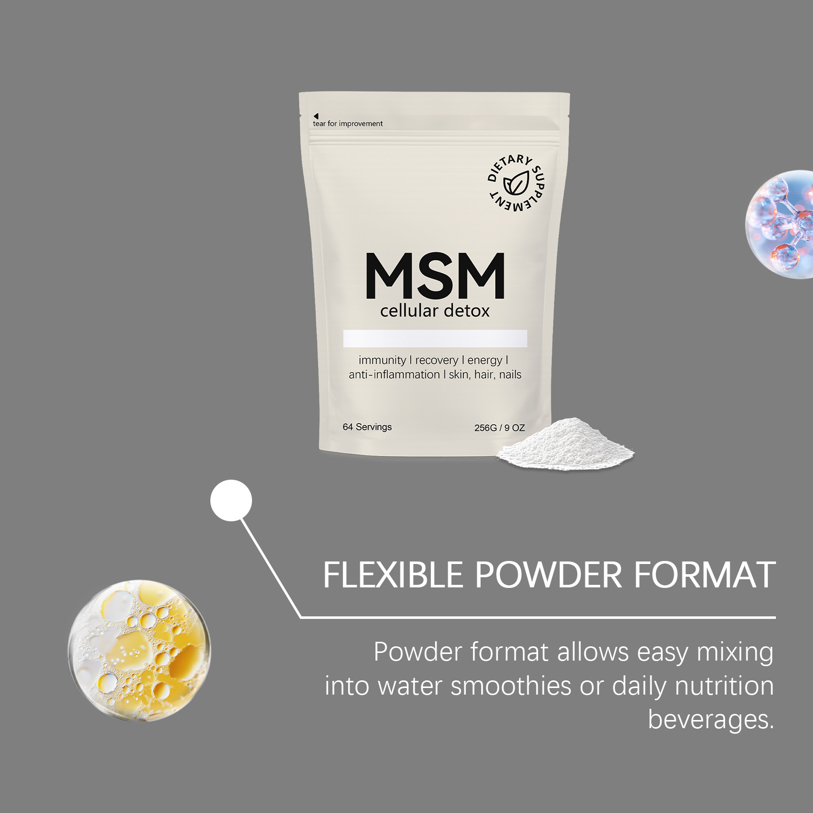 Body Care Supplement Powder Nourish Nutrition Blend Contain MSM Support Muscle Joint Hair Skin Daily Maintain