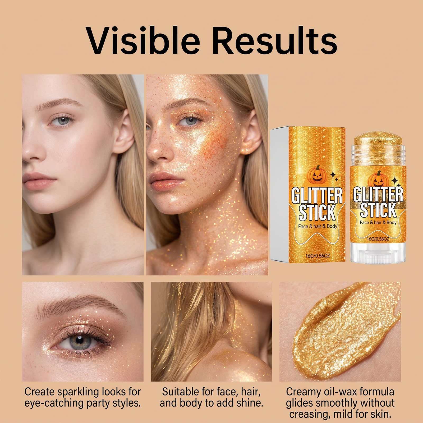 Glitter Cosmetic Stick Golden Smooth Texture Easy Spread Vivid Shimmer Party Makeup Use