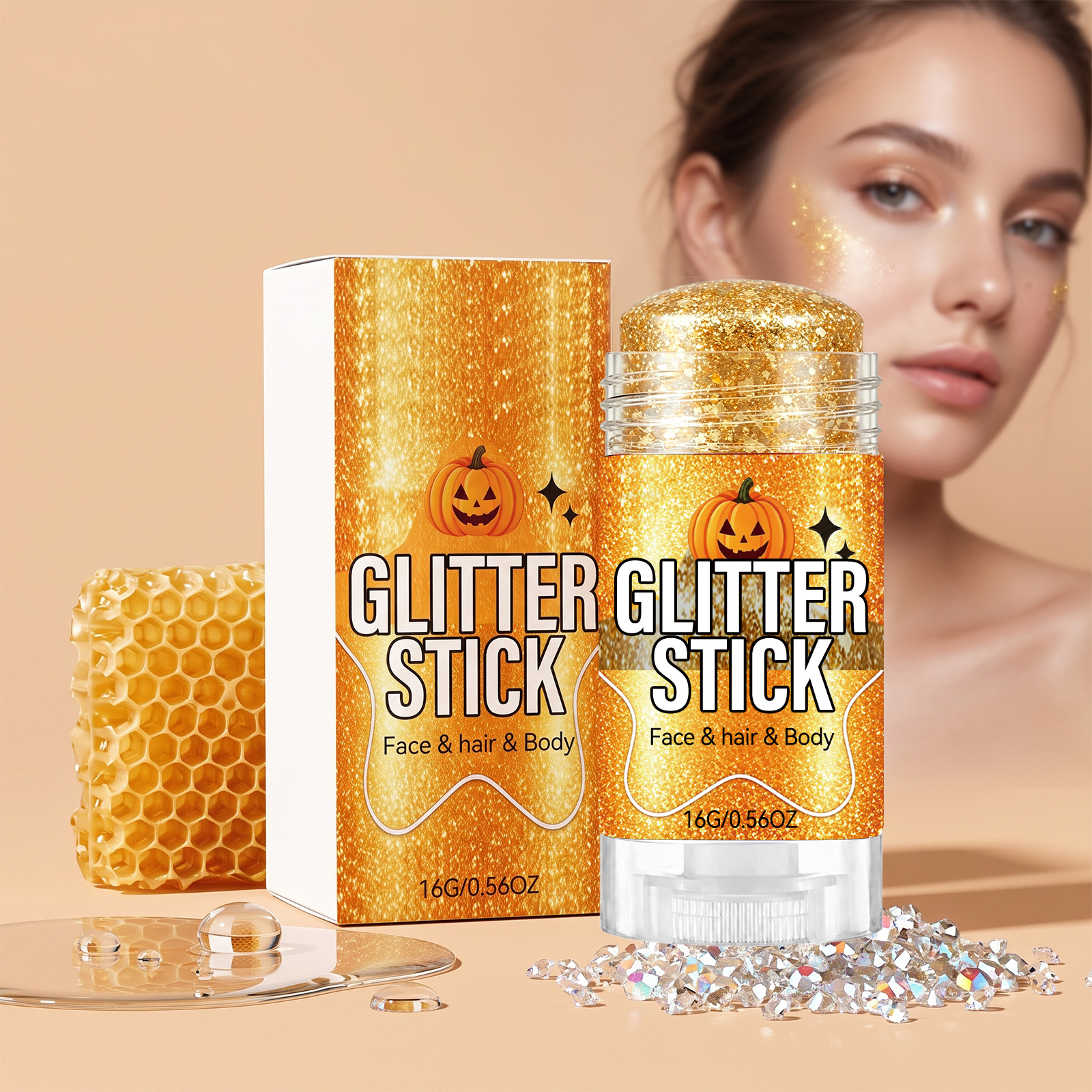 Glitter Cosmetic Stick Golden Smooth Texture Easy Spread Vivid Shimmer Party Makeup Use