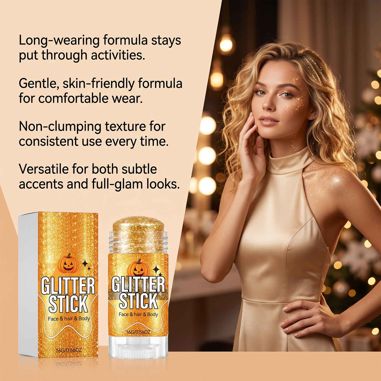 Glitter Cosmetic Stick Golden Smooth Texture Easy Spread Vivid Shimmer Party Makeup Use