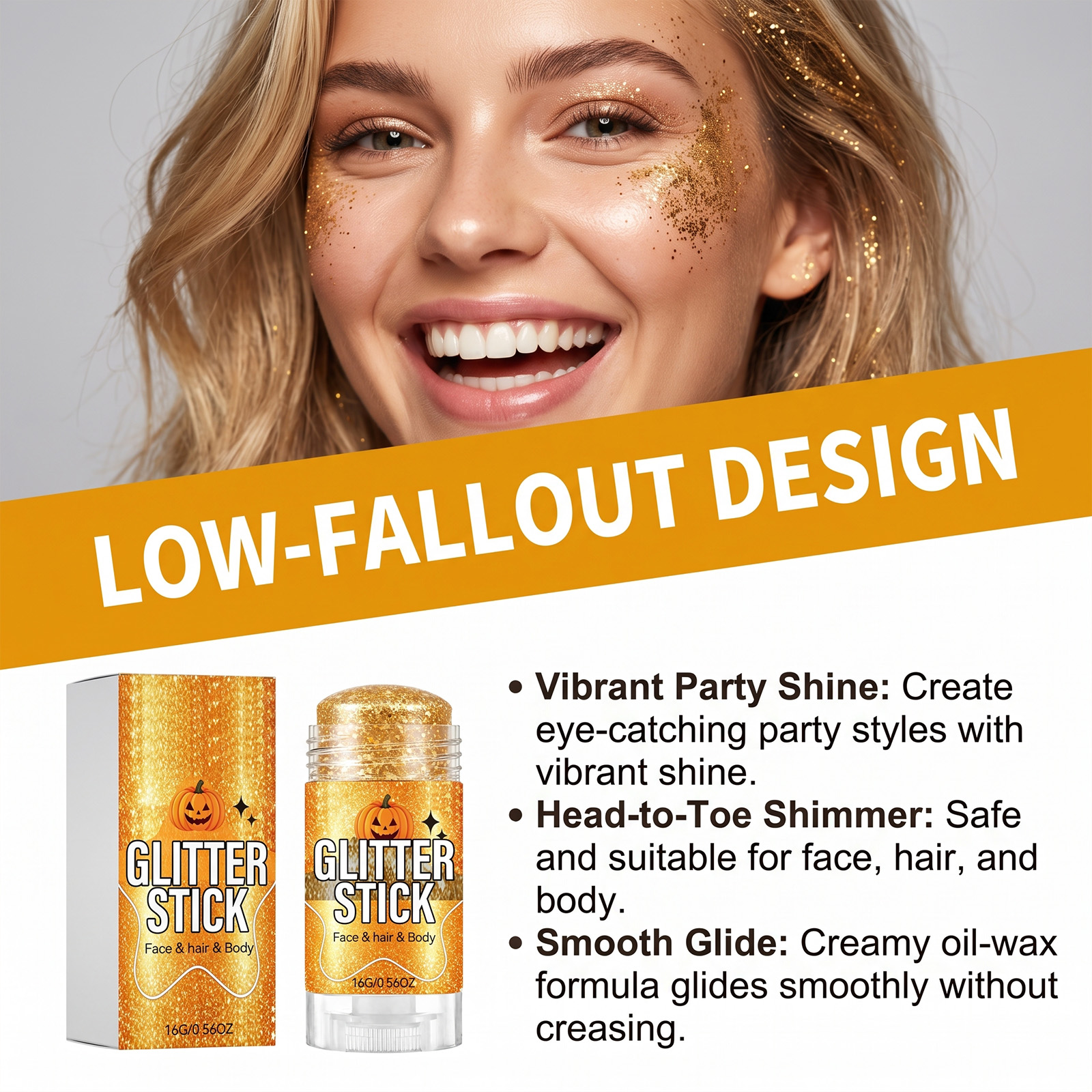 Glitter Cosmetic Stick Golden Smooth Texture Easy Spread Vivid Shimmer Party Makeup Use