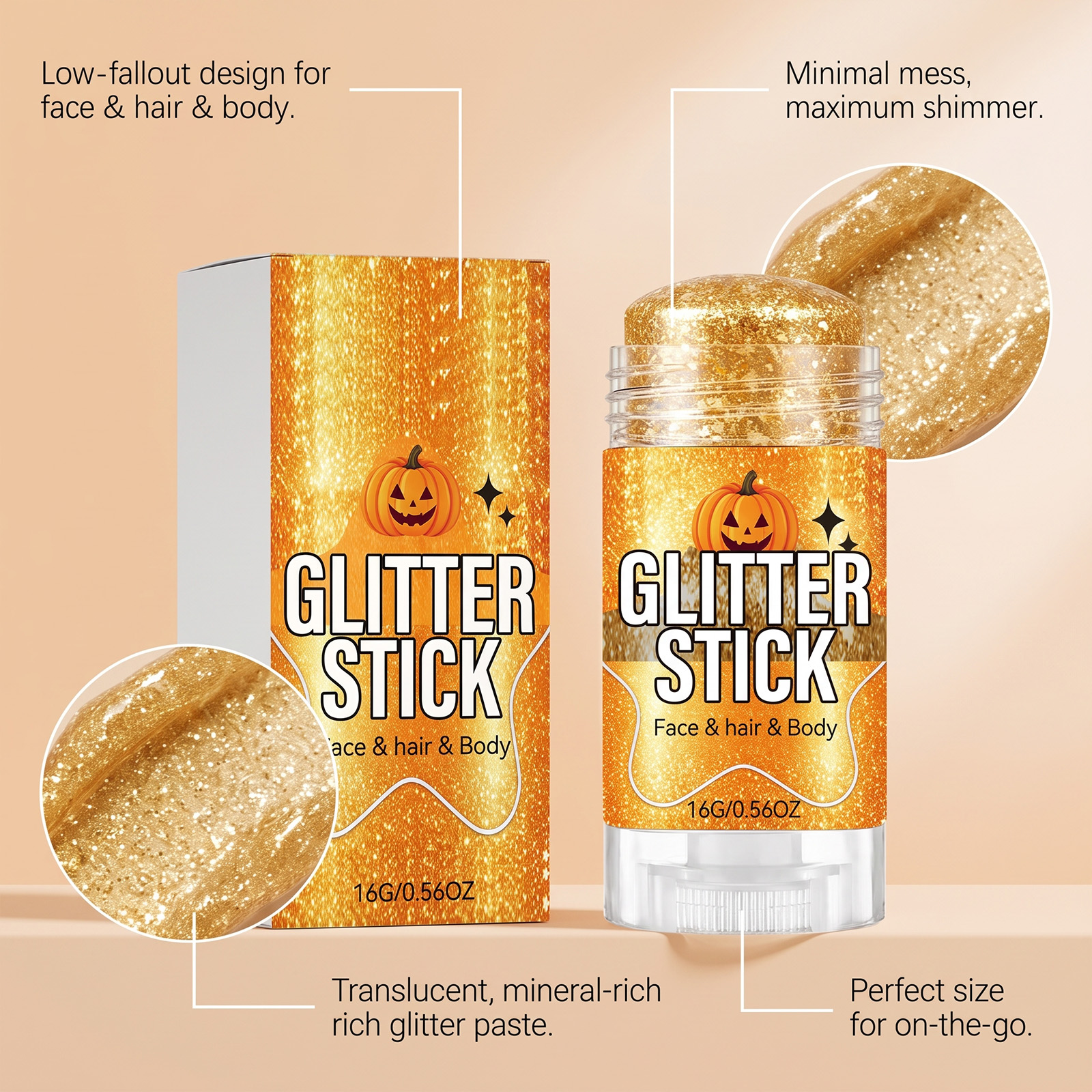 Glitter Cosmetic Stick Golden Smooth Texture Easy Spread Vivid Shimmer Party Makeup Use