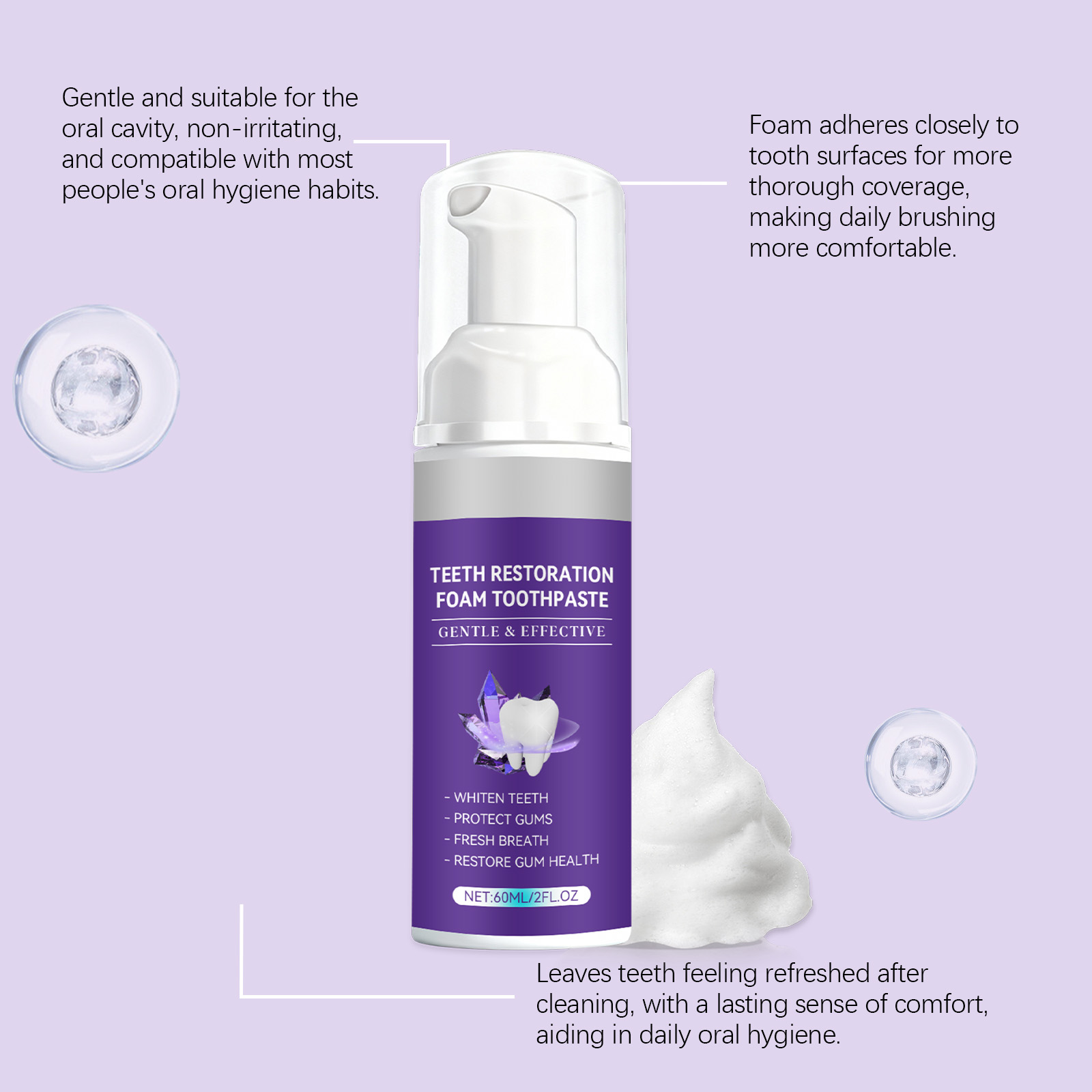 Brightening Teeth Mousse Dense Foam Gentle Clean Protect Teeth Fresh Comfort One Press Easy Carry Oral Care