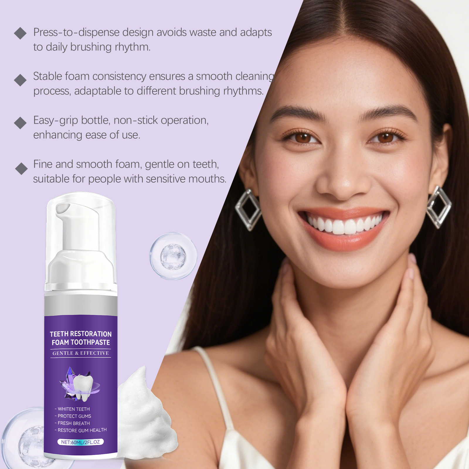 Brightening Teeth Mousse Dense Foam Gentle Clean Protect Teeth Fresh Comfort One Press Easy Carry Oral Care