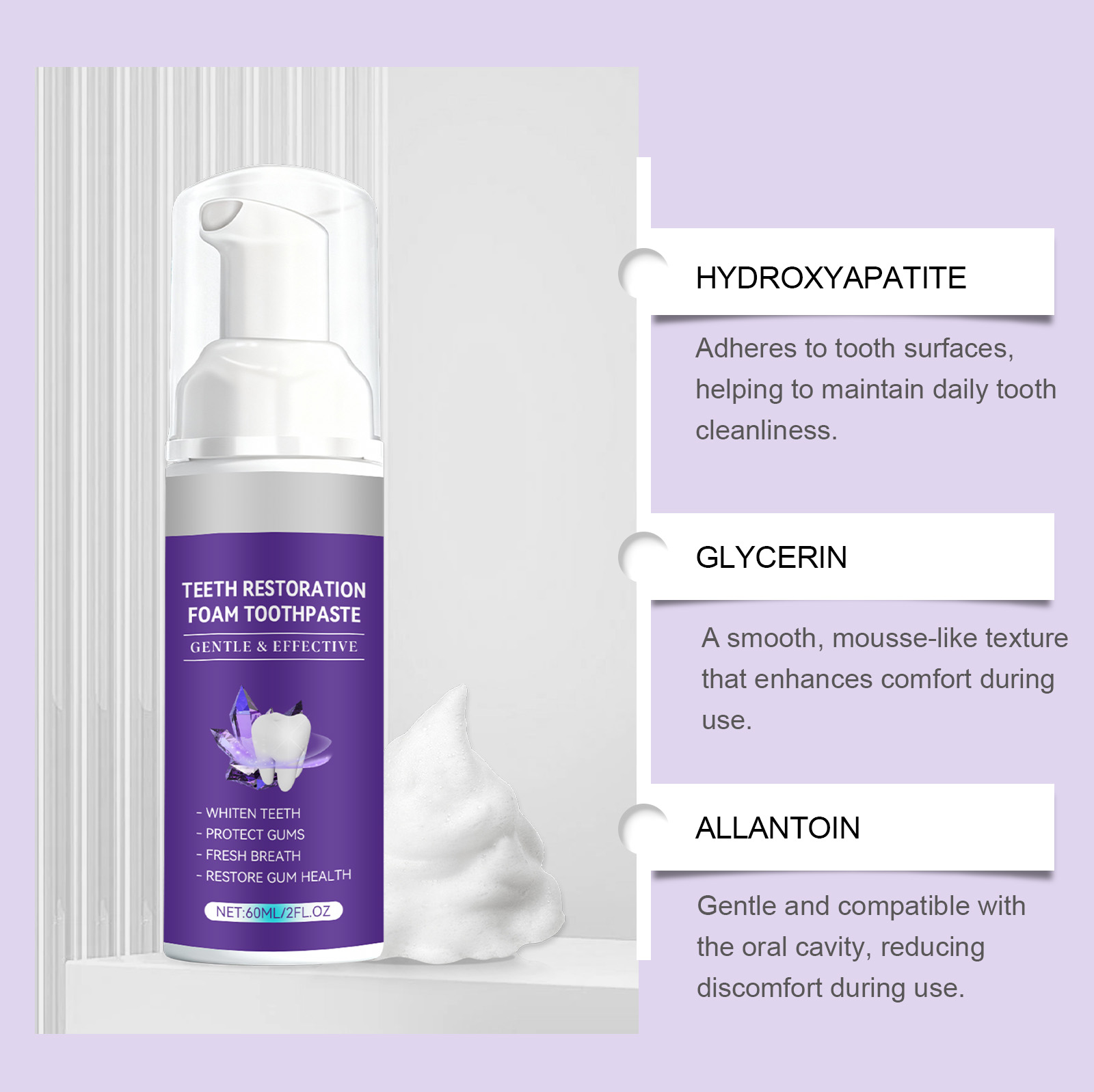 Brightening Teeth Mousse Dense Foam Gentle Clean Protect Teeth Fresh Comfort One Press Easy Carry Oral Care