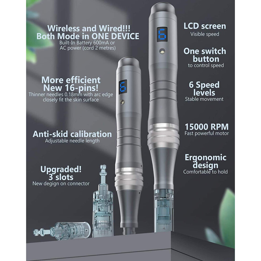 Professional Electric Auto Dr. Pen Ultima M8 Microneedling Pen Wireless Derma Pen Skin Care Tool 6 Level Speed Digital Dispay with 12pcs Needles