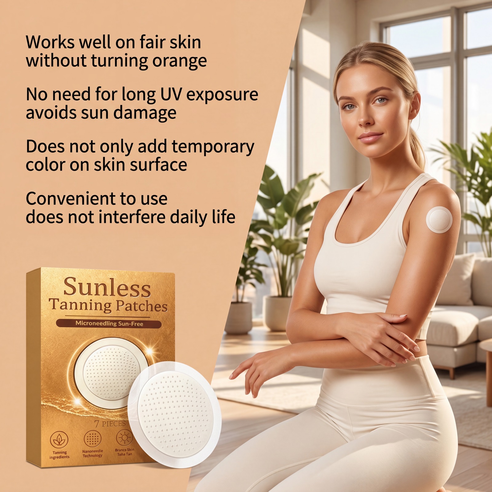 Sunless Tanning Patch Light Breathable Soft Smooth Gloss Summer Outdoor Craft Natural Bronze Tone