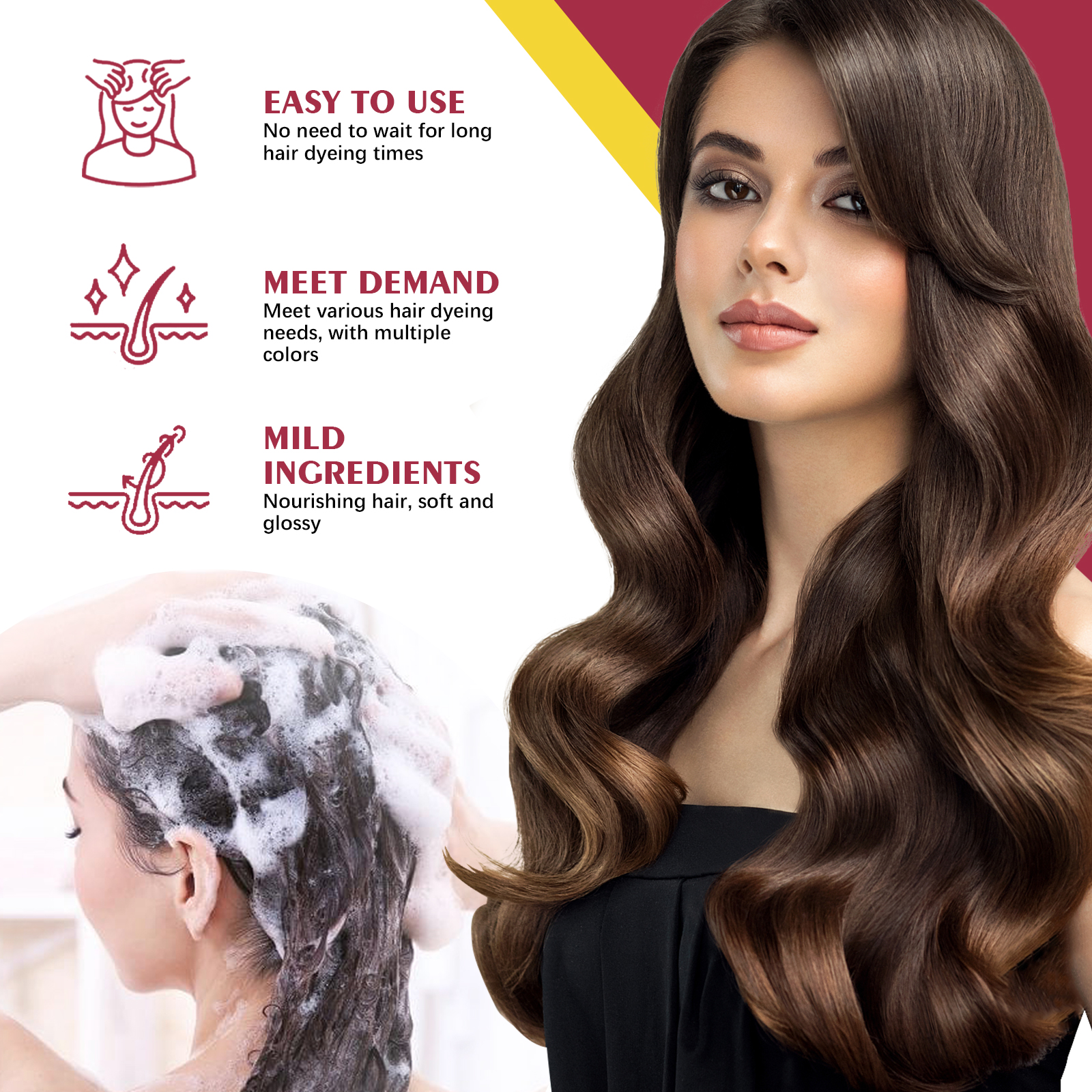Color Enhancing Shampoo Wine Red Gentle Hair Dye Nourishing Scalp Care For Home Use