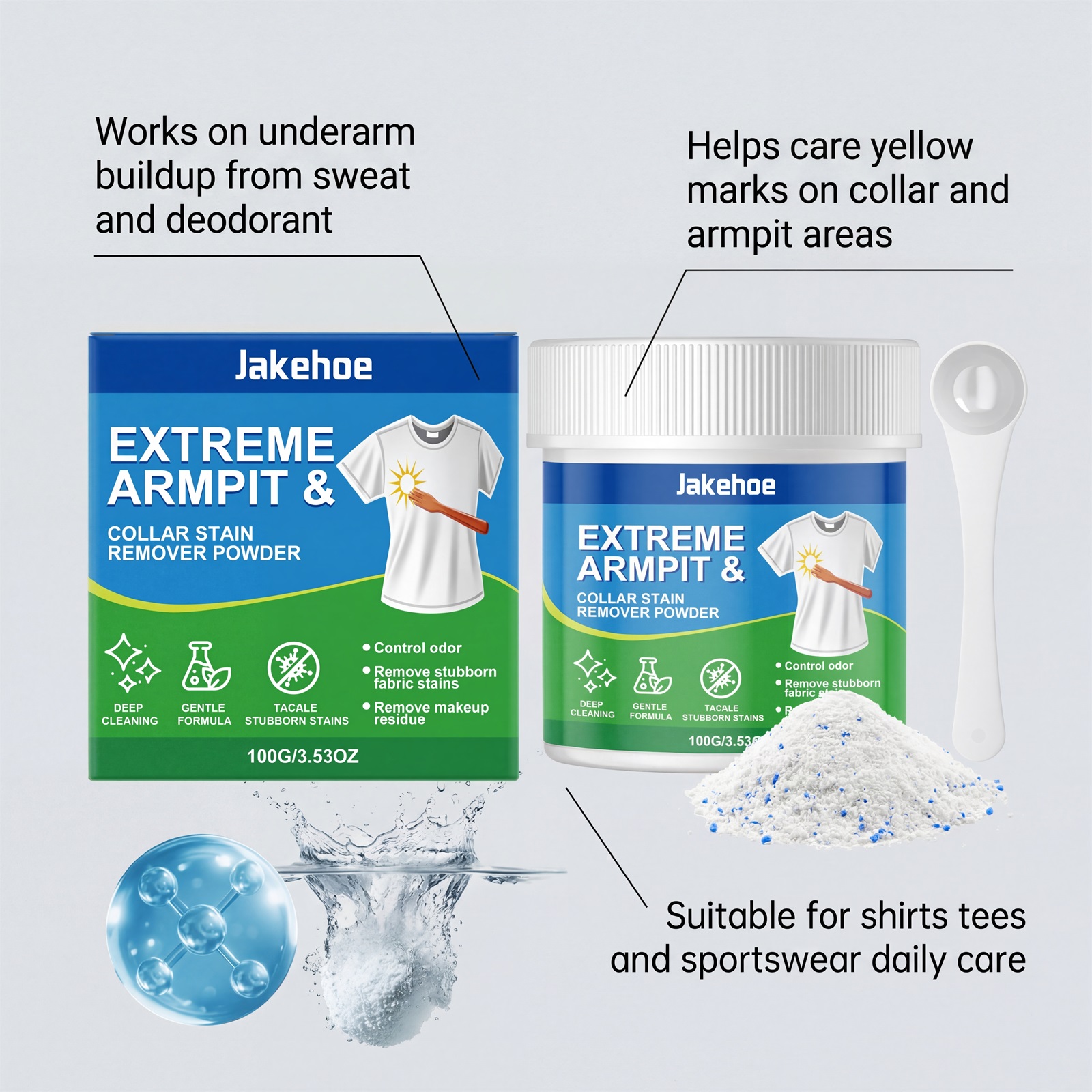 Underarm Stain Remover Powder For Clothes Sweat And Yellow Marks Gentle Cleaning 100g