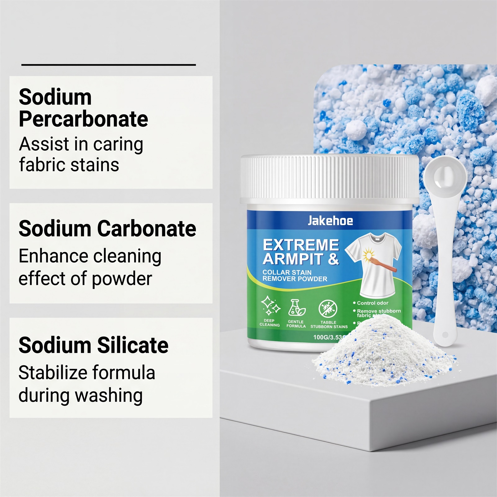 Underarm Stain Remover Powder For Clothes Sweat And Yellow Marks Gentle Cleaning 100g