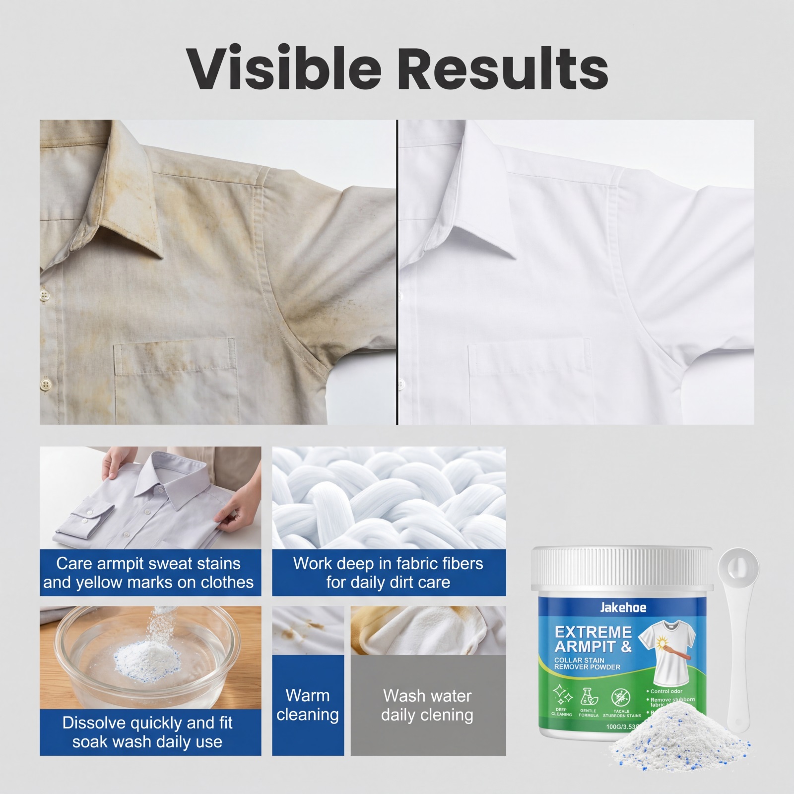 Underarm Stain Remover Powder For Clothes Sweat And Yellow Marks Gentle Cleaning 100g