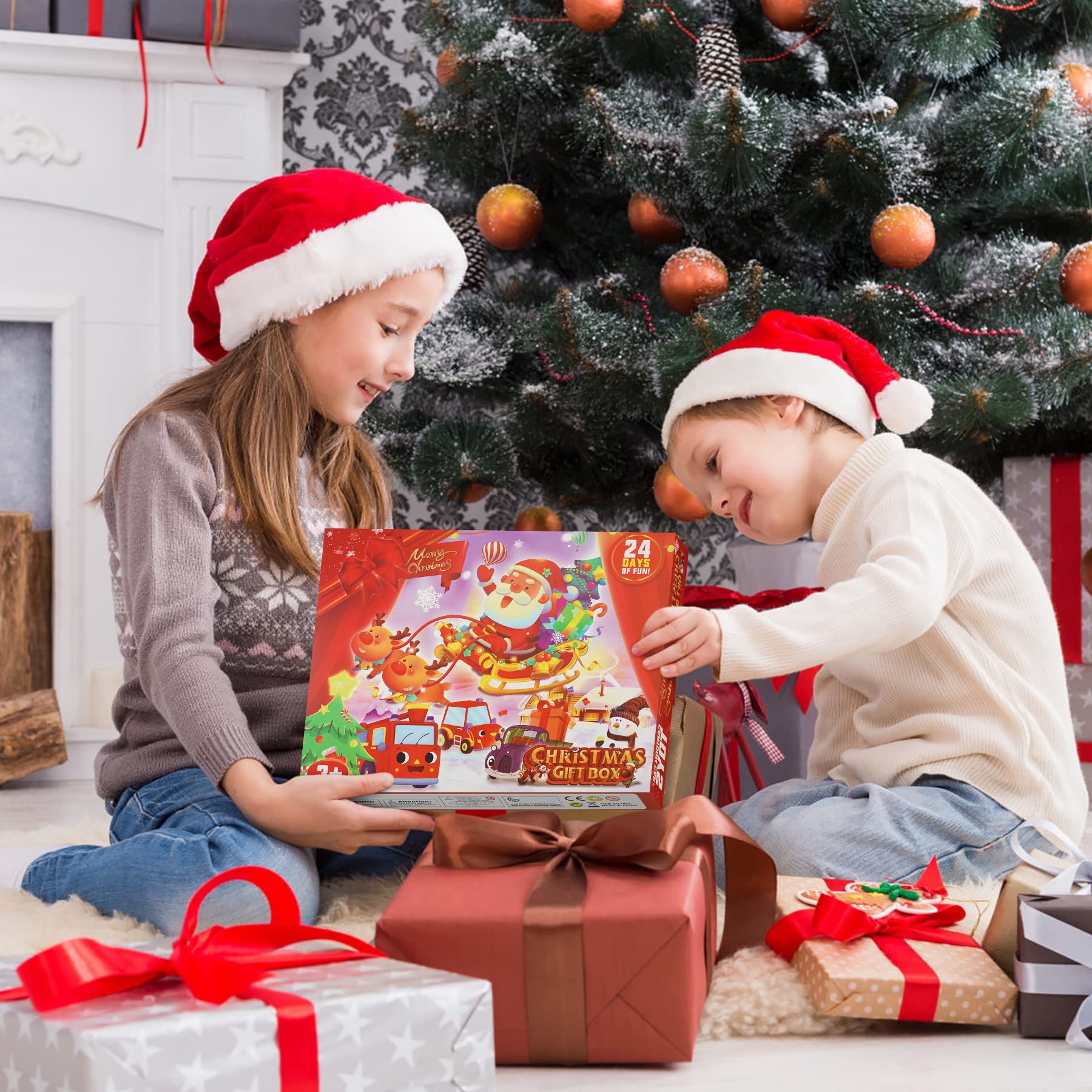 Advent Calendar 2022 Pull Back Car Toys Set with Game Map 24 PCS Construction Cars for Christmas Stocking Stuffers Surprise Christmas Gifts Kids Boys Girls Toys Blind Box Countdown Calendar