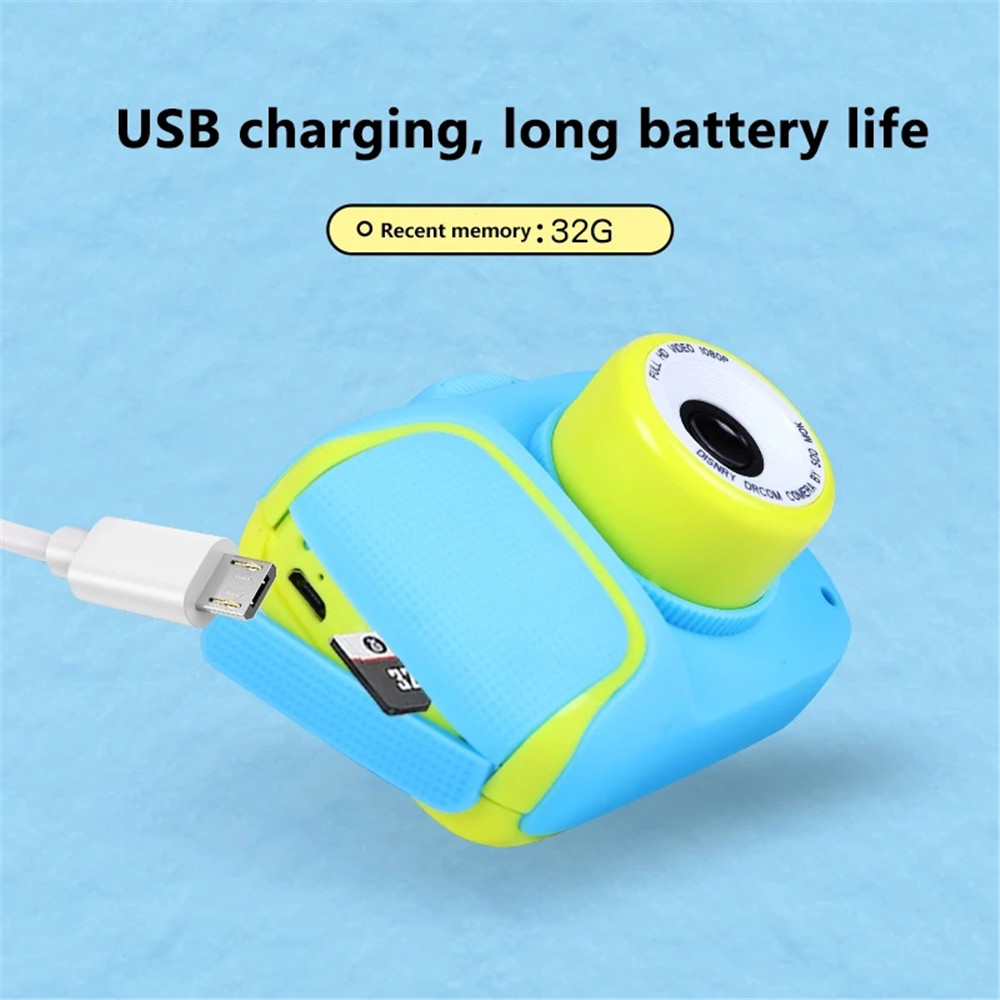 (Yellow) 1080P Kids Digital Camera Cartoon Cute Video Recorder Toy Outdoor Photography Camera with 32GB SD Card Gift for Boys and Girls