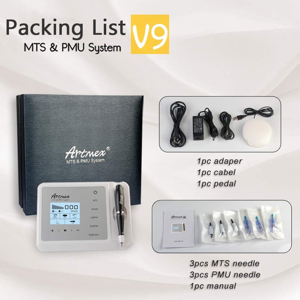 Digital Permanent Makeup Tattoo Machine Artmex V9 Eyebrow Lip Eyeliner Professional  Makeup Machine MTS PMU Microblading Pen Device Rotary Pen LCD Display With V9 Tattoo Needle