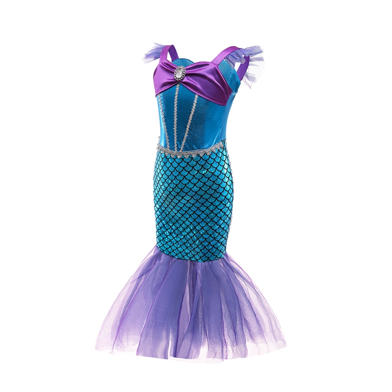 (110cm) Amycute Girls Little Mermaid Costume Kids Mermaid Princess Dress Birthday Halloween Cosplay Outfit