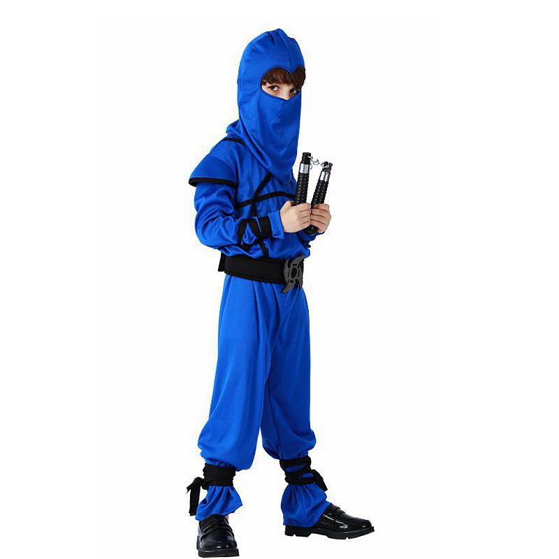 (110~120cm) Striking Blue Ninja Costume Kids Stealth Costume Halloween Kids Kung Fu Outfit Christmas Carnival