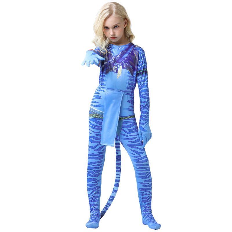 (110cm) Avatar 2 Girls Cosplay Costume Jumpsuit Fancy Dress Up Party Carnival Halloween Bodysuit