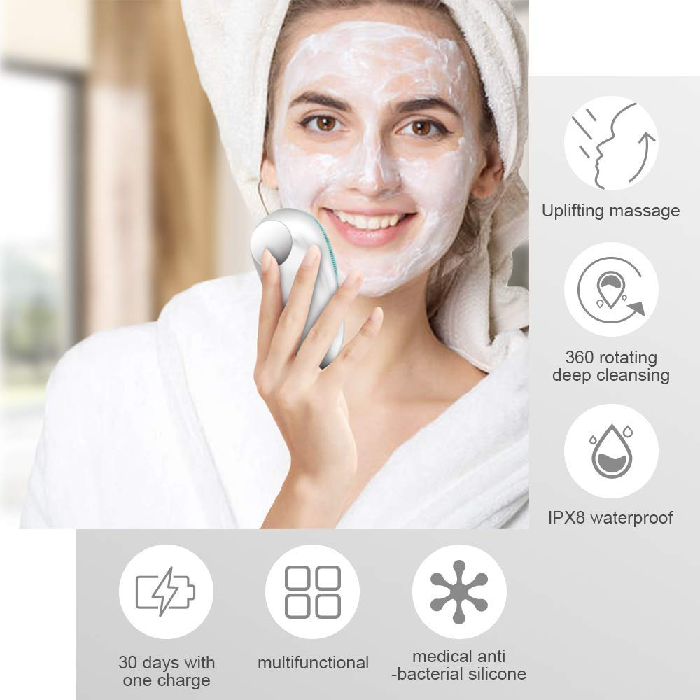 (Pink) Facial Cleanser Silicone Sonic Face Scrubber Electric Face Pore Brush Skin Care Ultrasonic Cleaner Remove Blackhead Beauty Massager Deep Cleansing