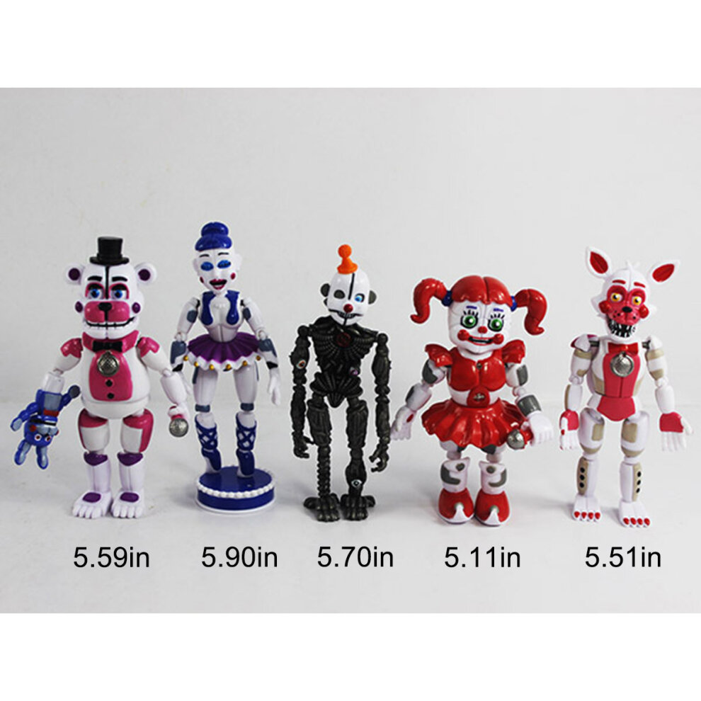 FNAF Five Nights At Freddys Action Figure Toys Funtime Sister Location Horror Doll Movable Joints for Fans Birthday Gifts 5pcs Set