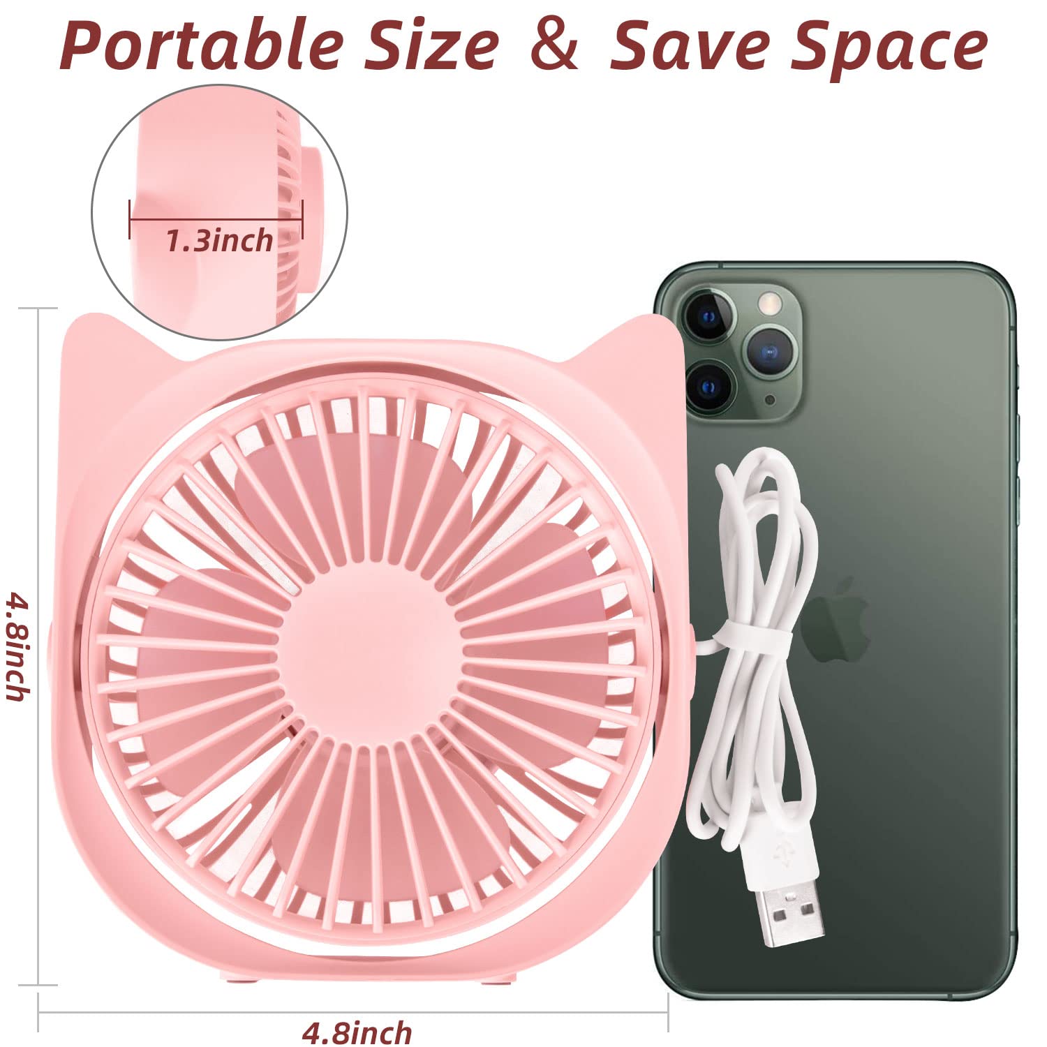 USB Fan Small Mini Desk Fan Table Fan By USB Powered  360°Rotatable Strong Airflow Cooling Fan