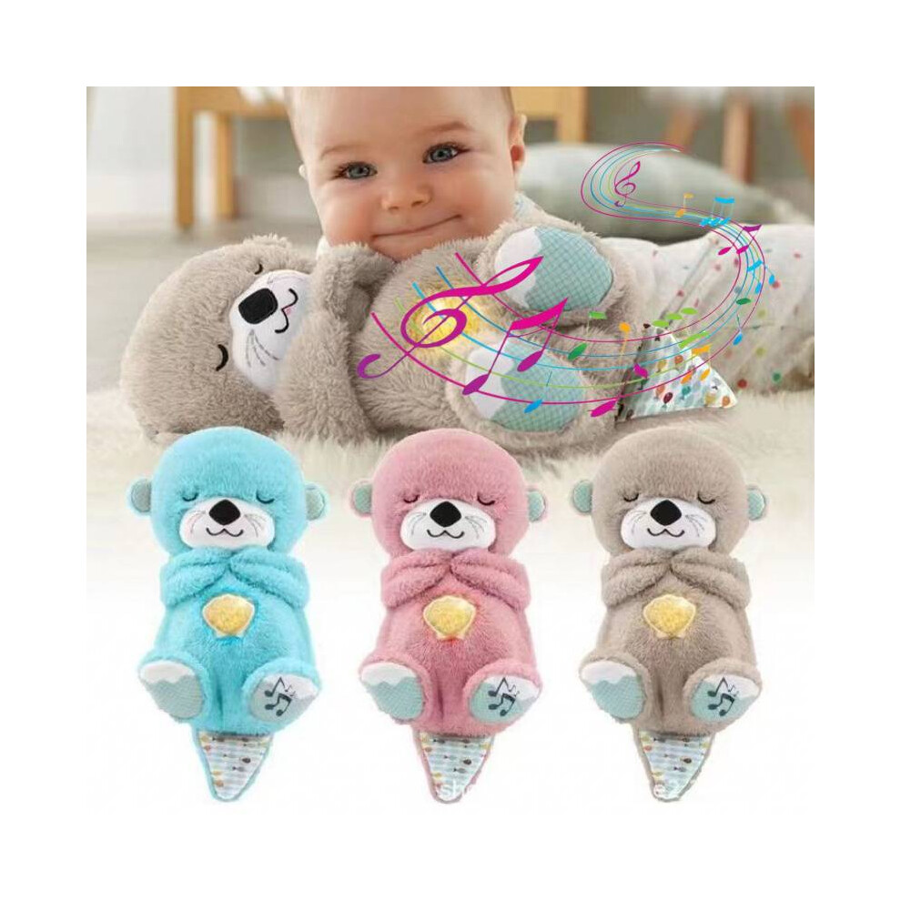 (Grey) With Breathing Movement Soothing Sleeping Otter Toy Musical Stuffed Baby Toy