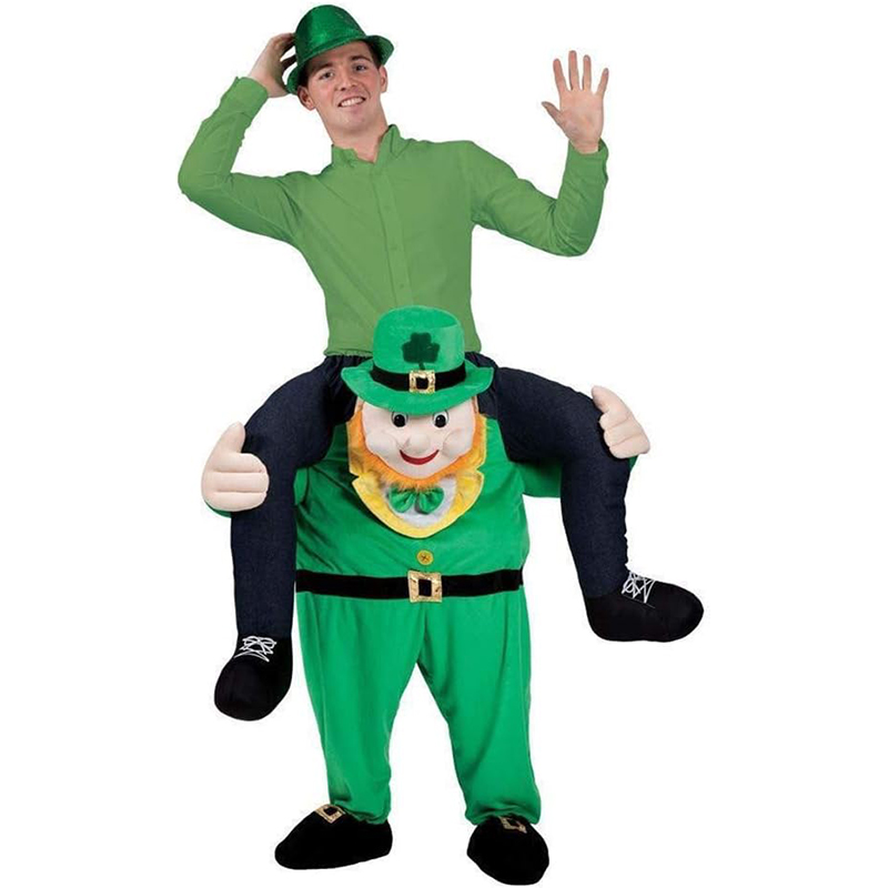 Leprechaun St Patricks Day Halloween Costume Ride On Me Mascot Funny Dress Adult Fake Leg Carnival Party Cosplay One size