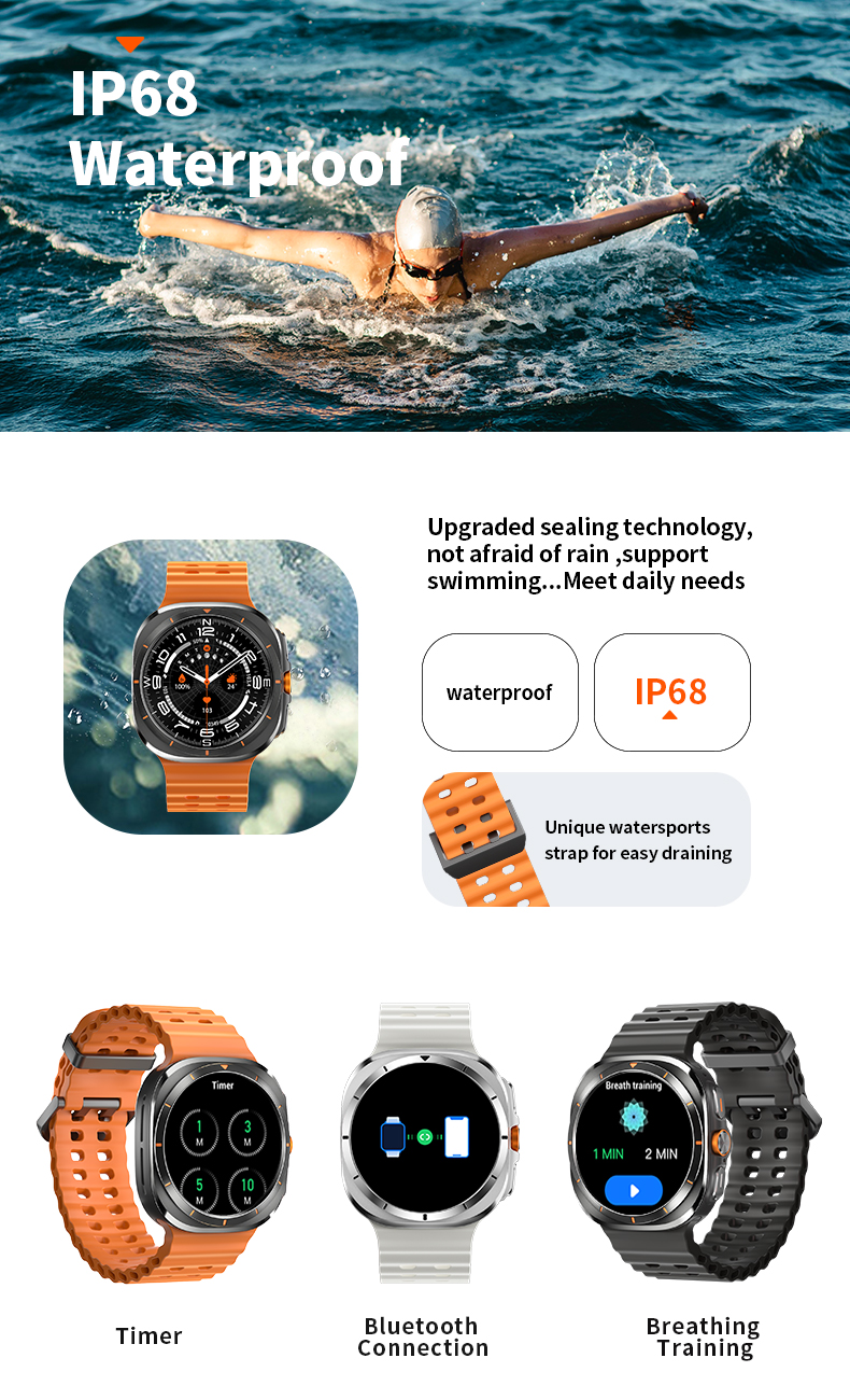 (Black) Fit For Samsung Galaxy Watch 7 Ultra GPS Compass NFC Smart Watch Outdoor Sports Man AMOLED BT Call Galaxy 6 Upgraded Smartwatch IP68 Waterproof