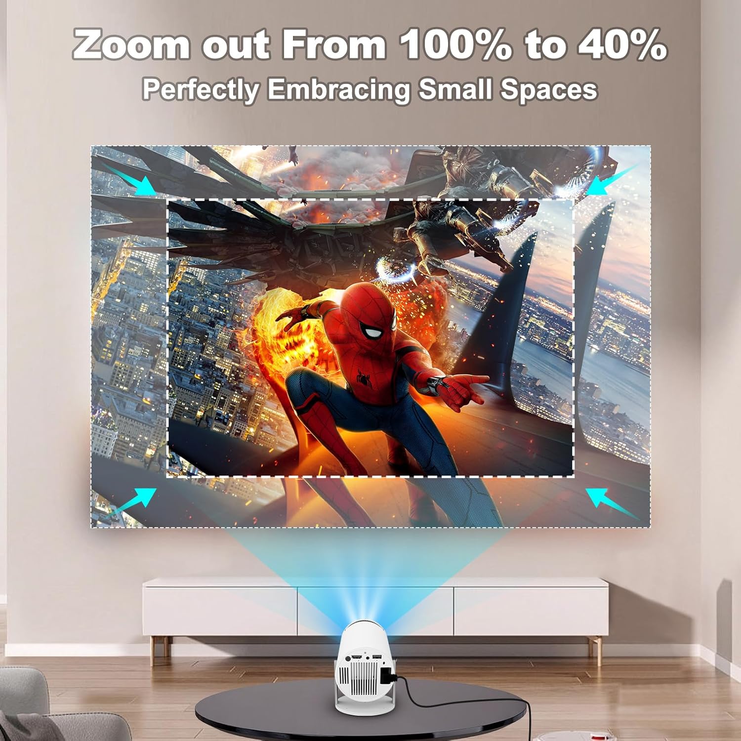 (White) Mini Projector with WIFI and Bluetooth, 4K 1080P Support Portable Projector Rotatable 130 Inch Screen Movie Projector Auto Keystone Compatible for Laptop PC Smartphone