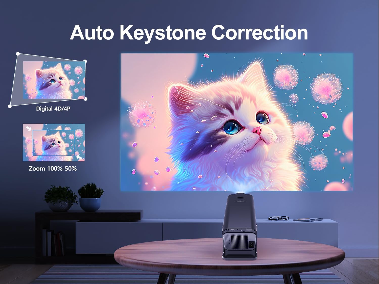 Mini Projector 4K Support Portable Projector with Auto Keystone Natvie 1080P Smart Projector for Bedroom 180 Rotatable Built-in Android 11.0 WiFi6 BT5.0 Home Theater Projector Compatible with Phone