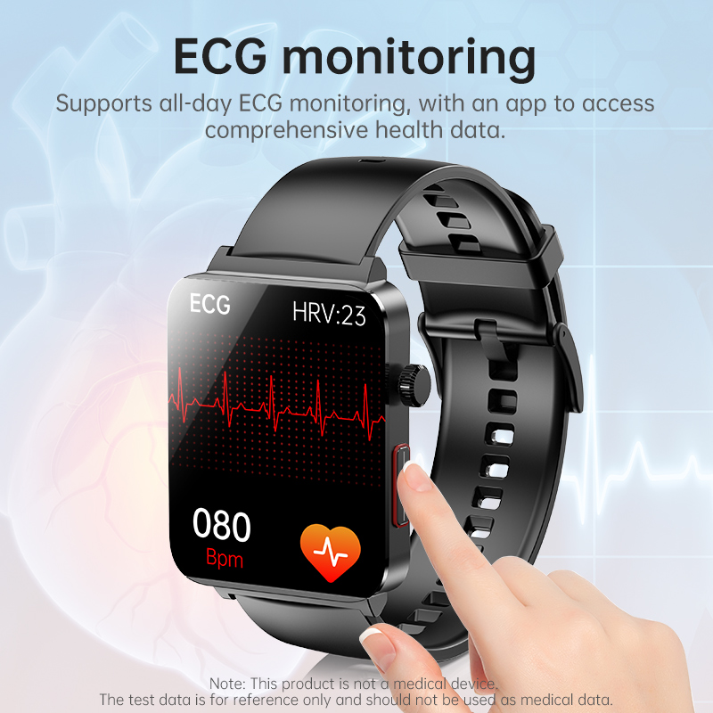 (Black) Smart Watch BT Calling ECG Non Invasive Blood Glucose Health Heart Rate BP Body Temperature Monitoring Sports Fitness Tracker Men Women Bracelet