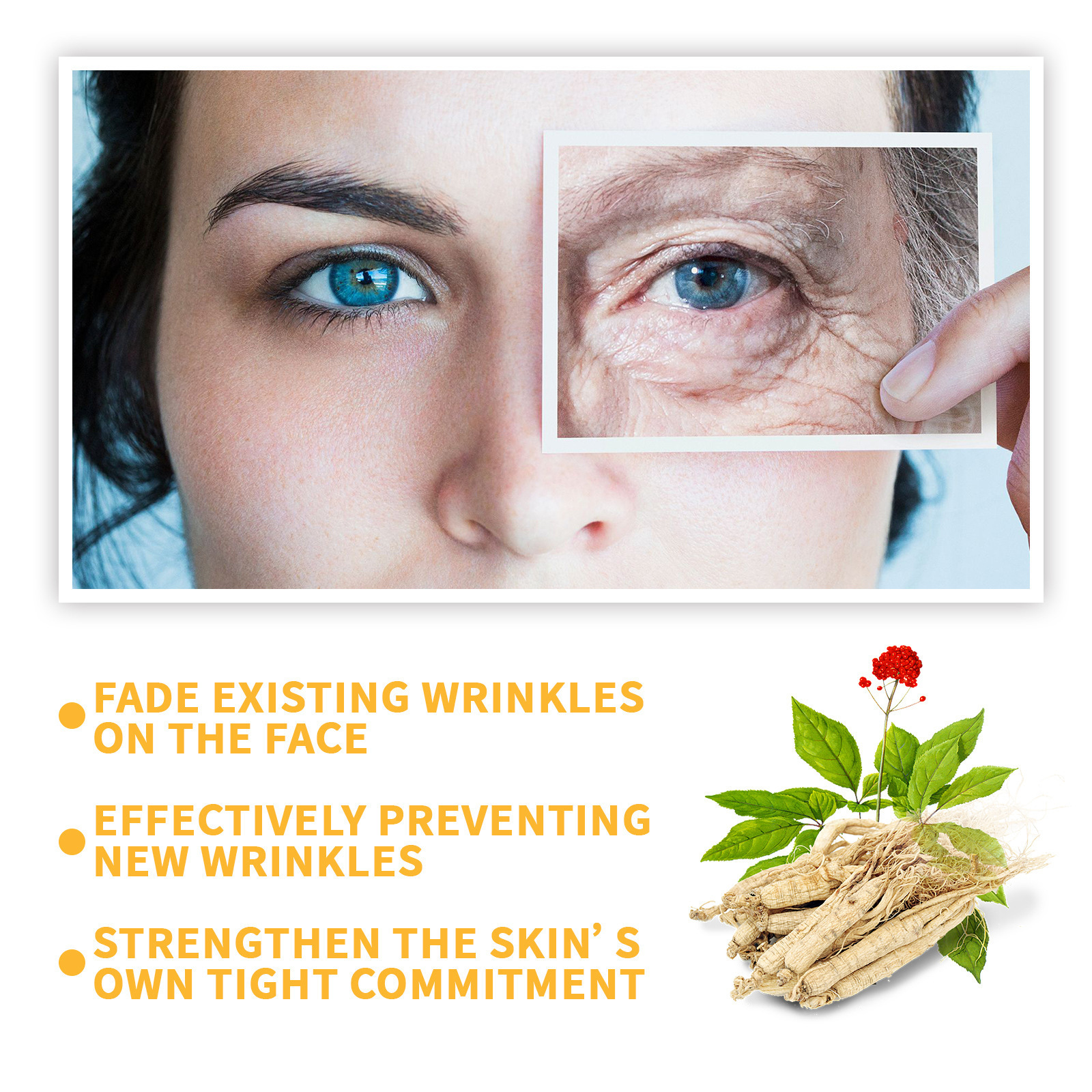 ELHOE Ginseng Essence Facial Serum for Skin Tightening Rejuvenate the Face Moisturing Nourishing Nicotinamide Hyaluronic Acid Facial Serum 100ml