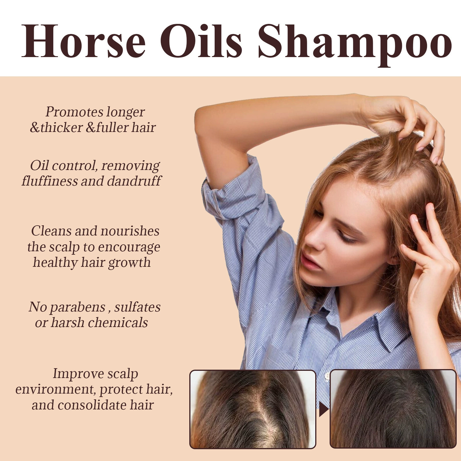 Horse Oil Shampoo Women Nourishing Treatment Essential Anti Hair Loss Frizz ontrol Nourish Hair Growth Hair Care Shampoo