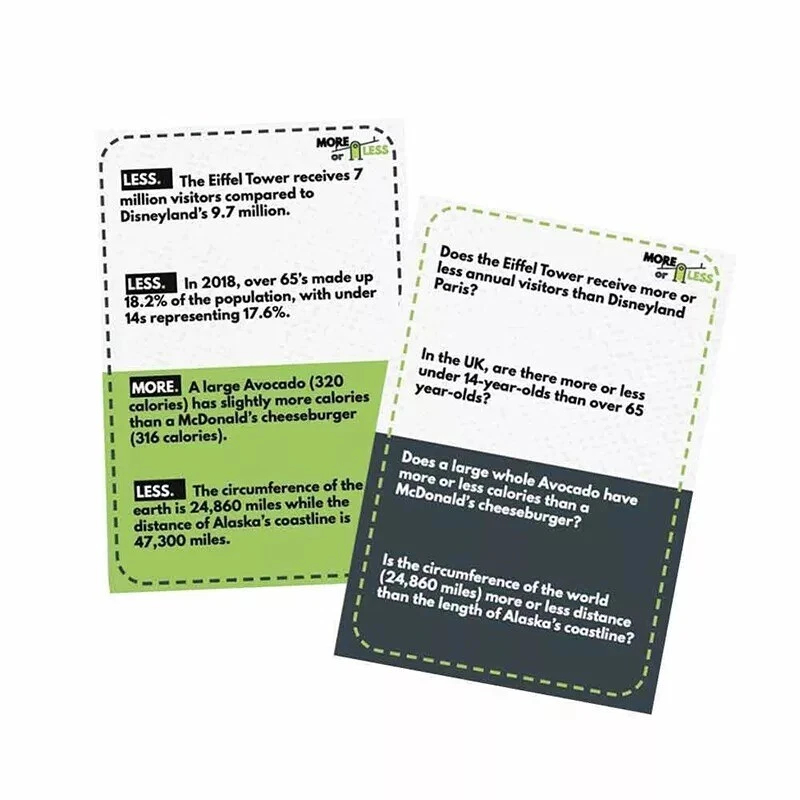 More Or Less Card Game Cardboard Good Judgement Family Party Action Interesting