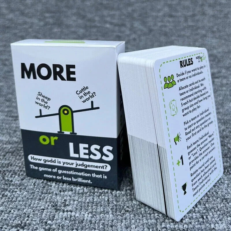 More Or Less Card Game Cardboard Good Judgement Family Party Action Interesting