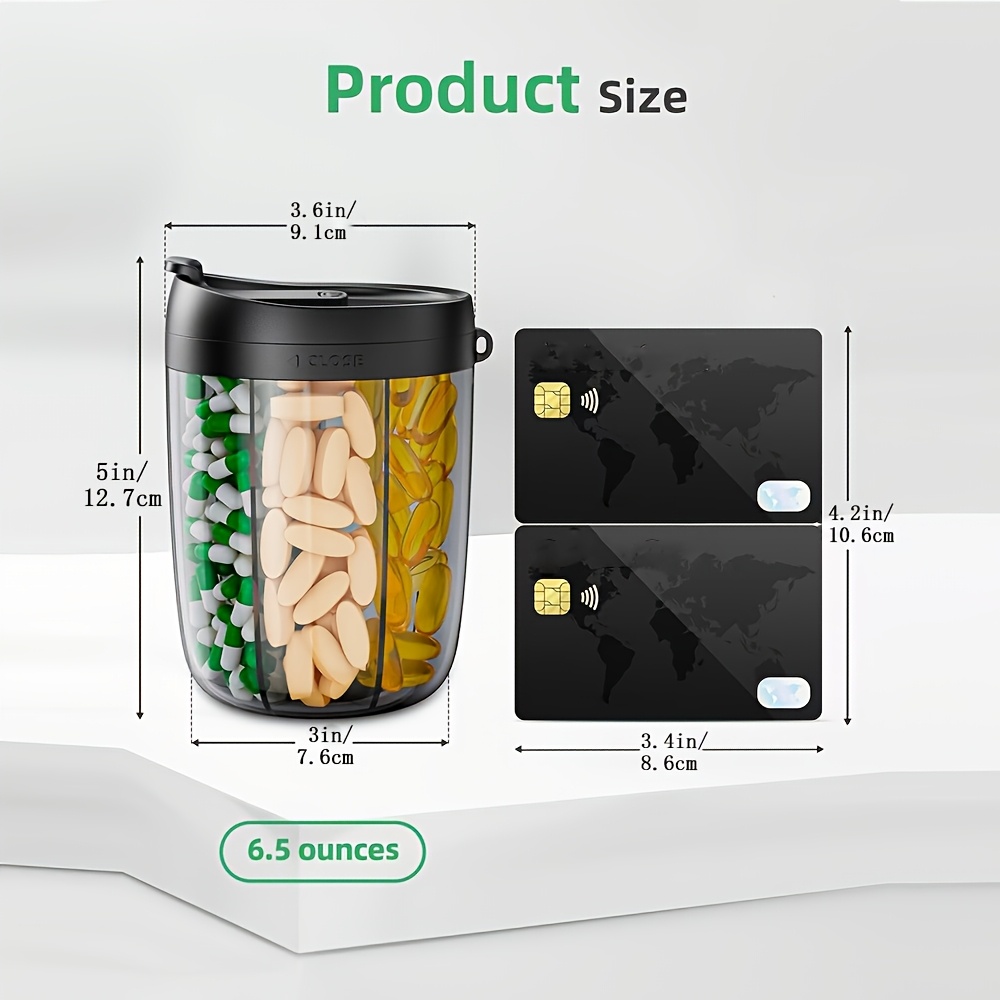 (Blue) Travel Pill Case Box Medicine Tablets Portable Storage Straw Container 6 Grids Large Pill Cup Bottle Organizer Supplement Organizer Holding 6 Various Vitamins