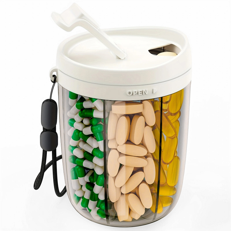 (Blue) Travel Pill Case Box Medicine Tablets Portable Storage Straw Container 6 Grids Large Pill Cup Bottle Organizer Supplement Organizer Holding 6 Various Vitamins