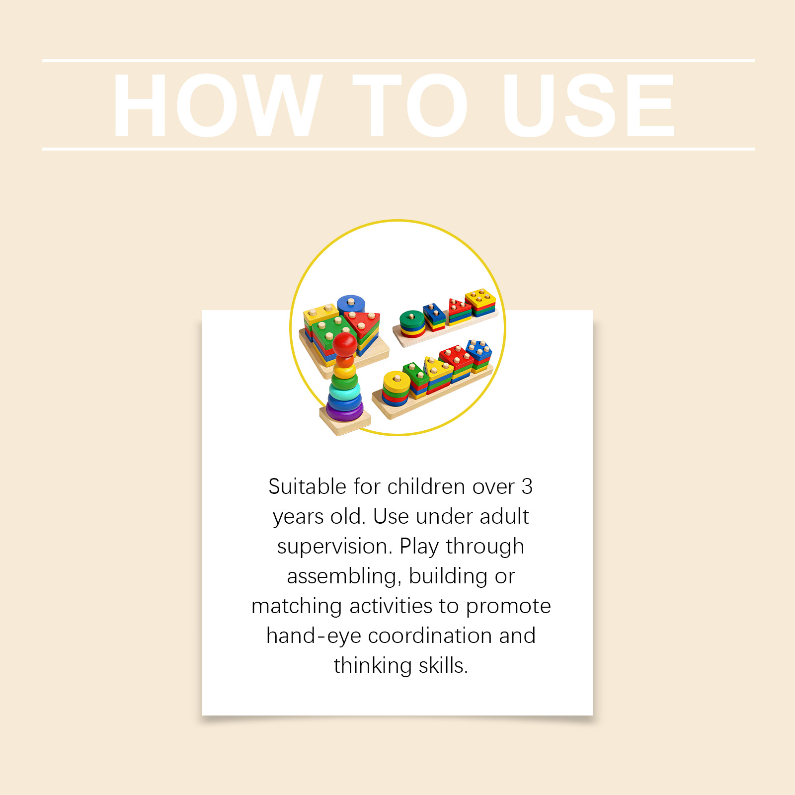 (B) Montessori Wooden Sorting Stacking Toys Puzzle for Toddlers and Kids Preschool Fine Motor Skill Toy for 1 Years ﻿