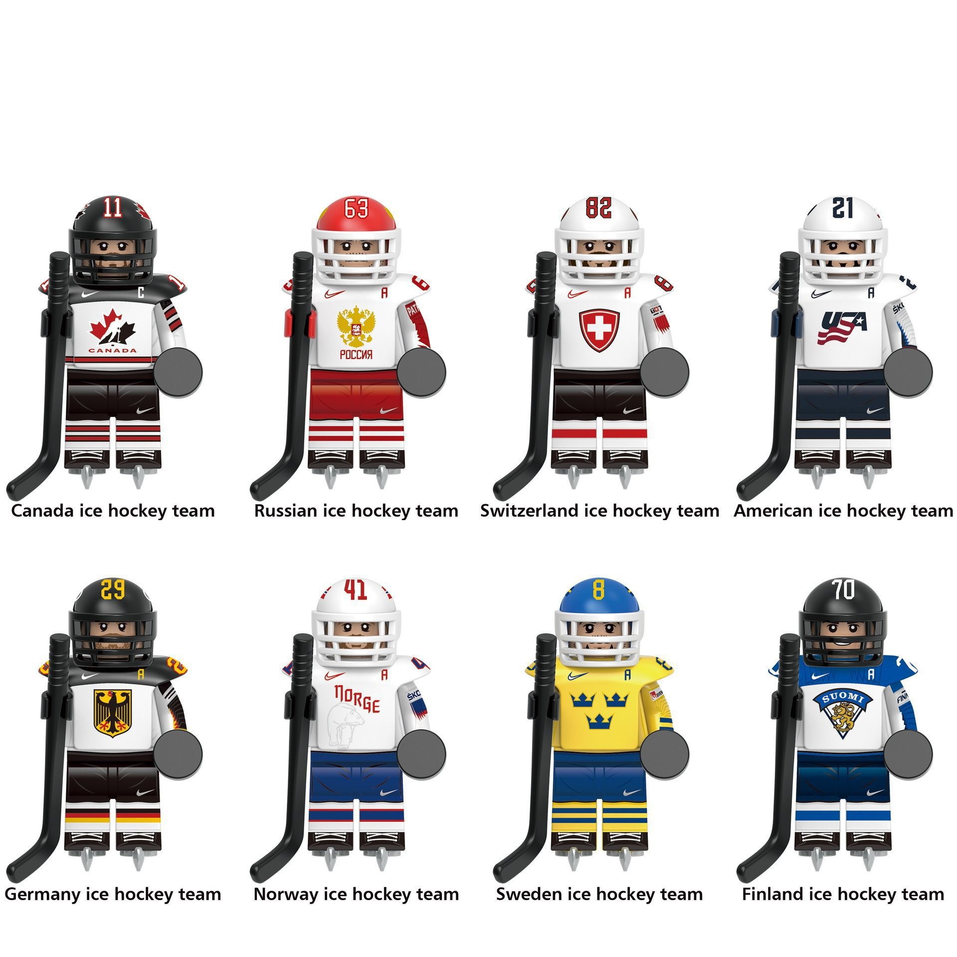 Kids Toys Ice Hockey Team Athletes Action Figures Building Blocks Celebrity Player Accessories Bricks Gifts