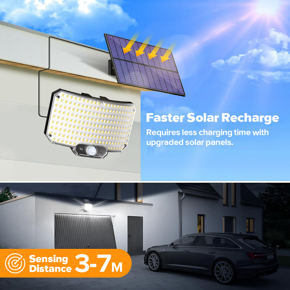  2PCS LED Solar Light Outdoor Super Bright Motion Sensor Solar Strong Power Garden Street Lamp IP65 Waterproof 3 Working Mode