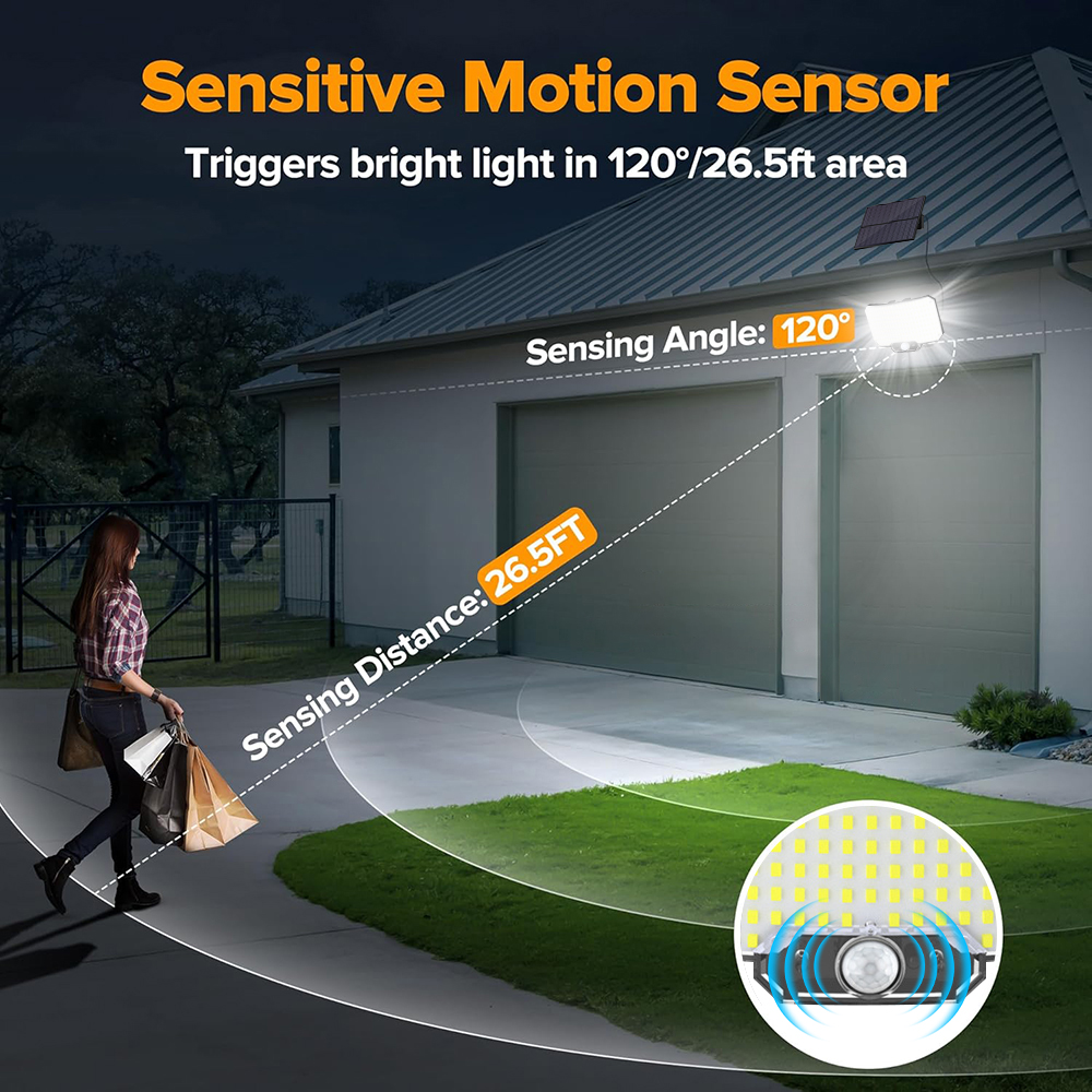   2PCS LED Solar Light Outdoor Super Bright Motion Sensor Solar Strong Power Garden Street Lamp IP65 Waterproof 3 Working Mode