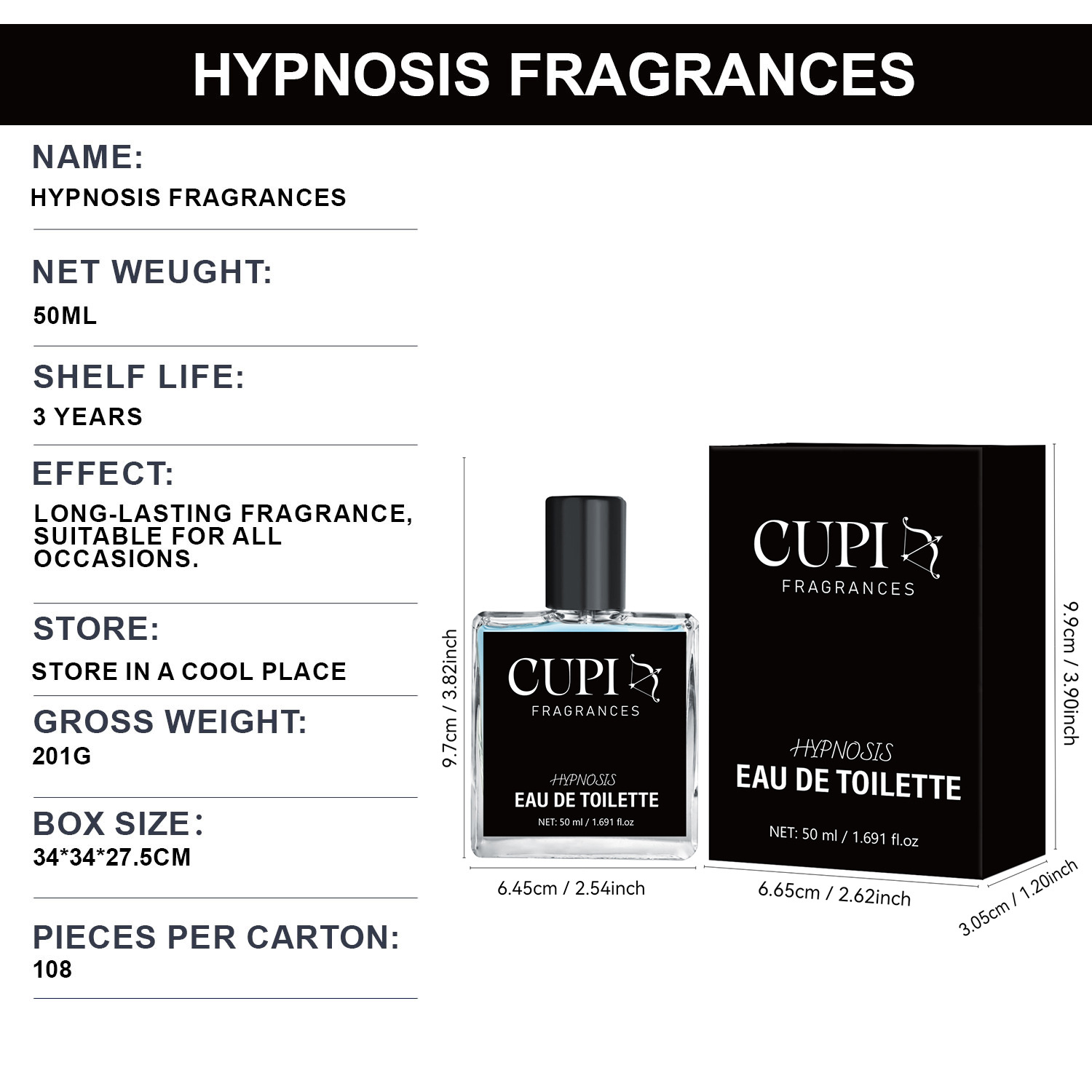 Cupi Fragrances Hypnosis Perfume Long Lasting Scent for Daily Wear Home Use 50ml