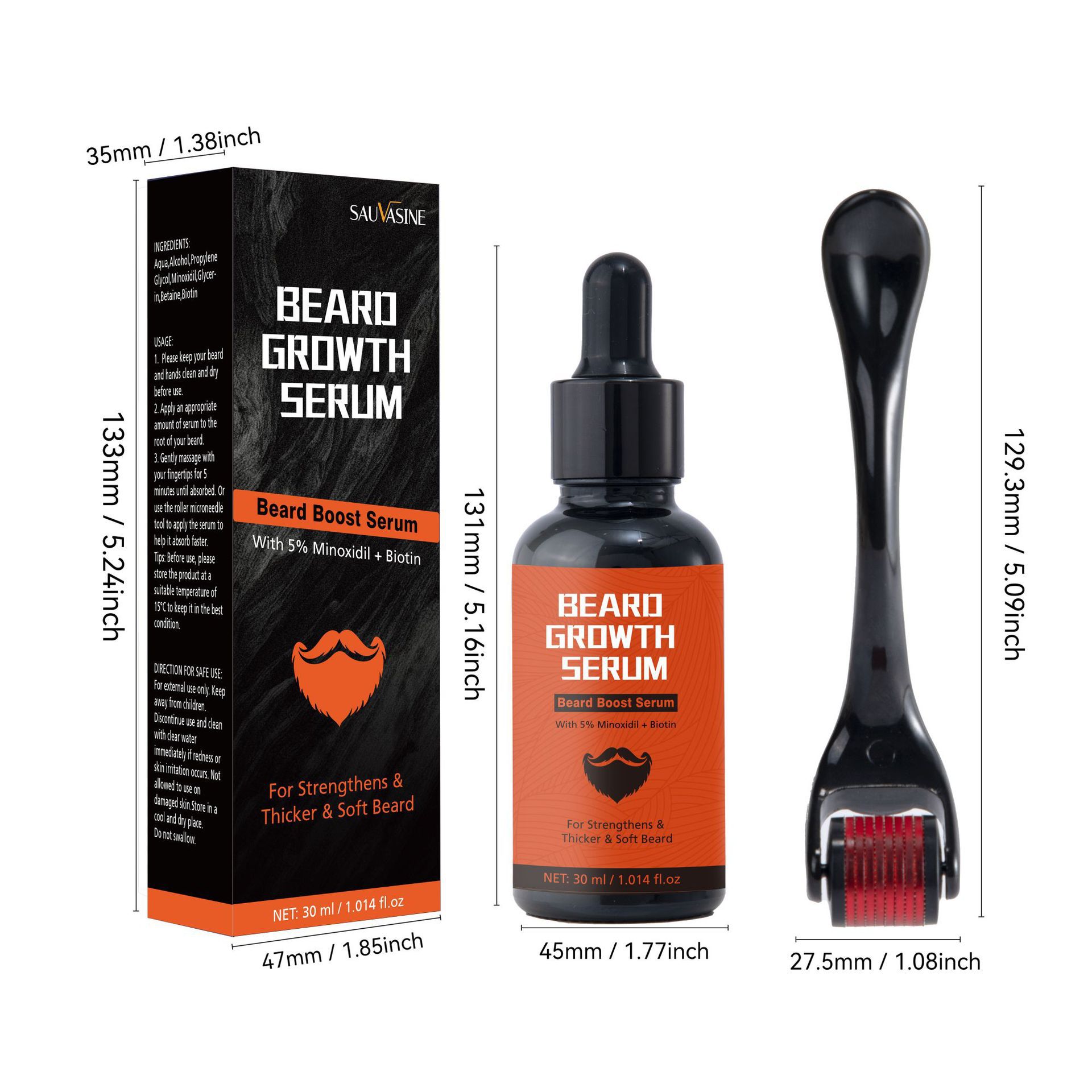 Beard Growth Serum With Microneedle Roller Set For Stimulating Facial Hair And Nourishing Beard Care 30ml