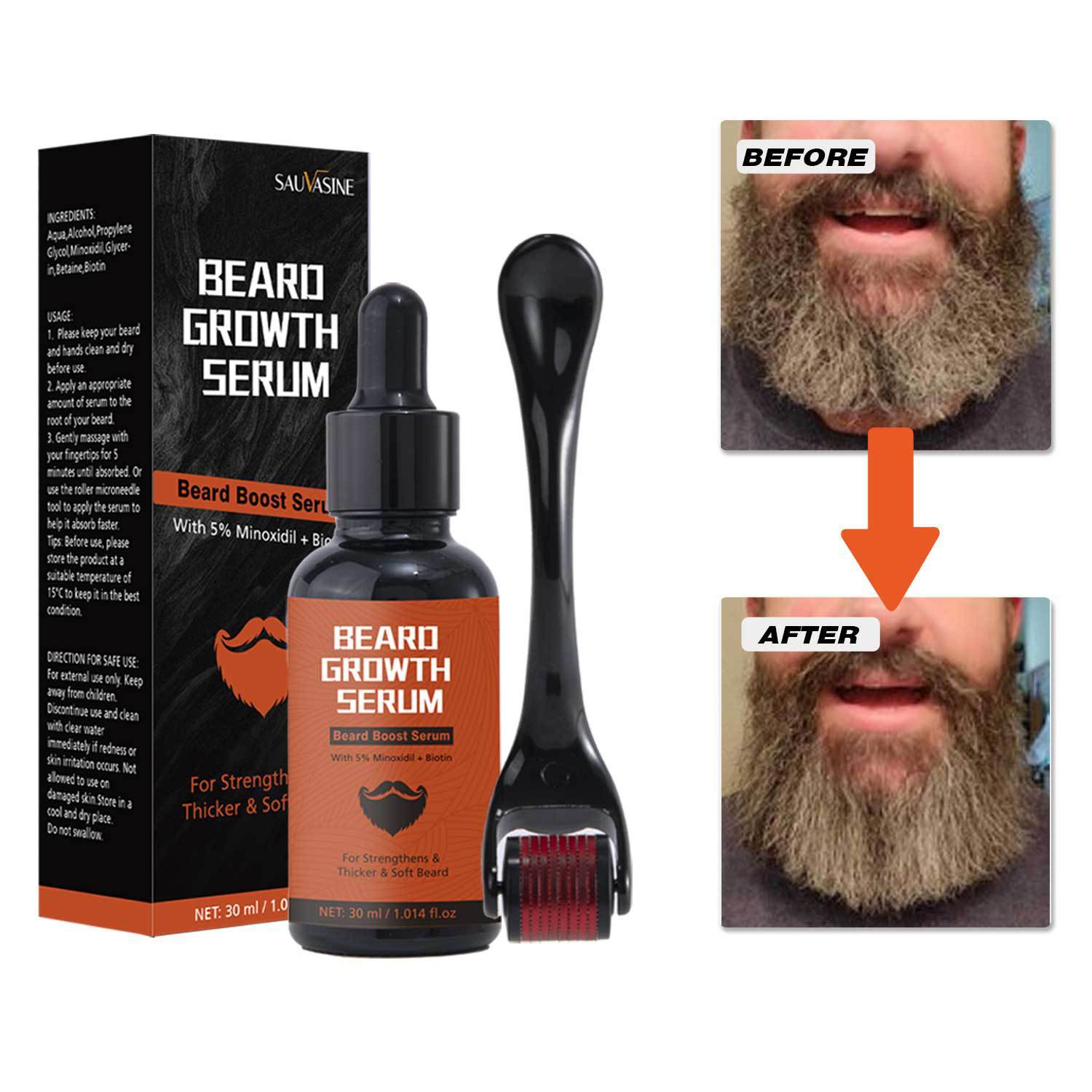Beard Growth Serum With Microneedle Roller Set For Stimulating Facial Hair And Nourishing Beard Care 30ml