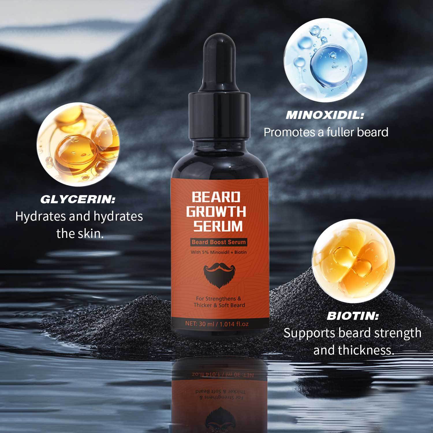 Beard Growth Serum With Microneedle Roller Set For Stimulating Facial Hair And Nourishing Beard Care 30ml
